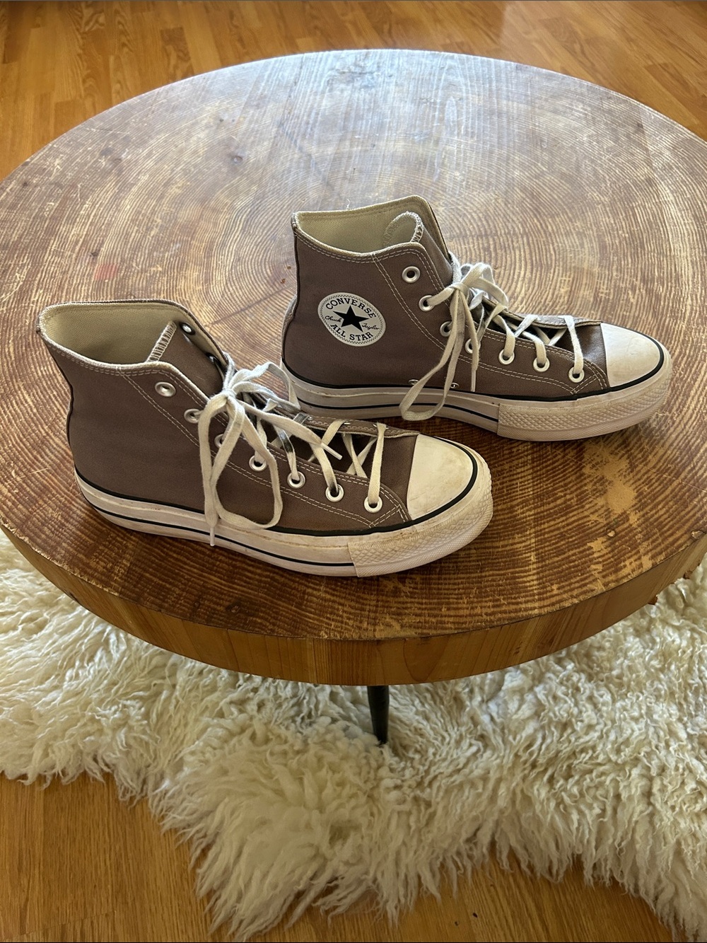 Converse High-Top Canvas Sneakers in Taupe and White Size 9
